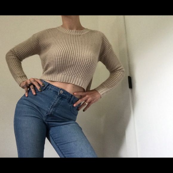 Forever 21 Tops - Forever 21 Slouchy Sweater Crop Top Waffle Print